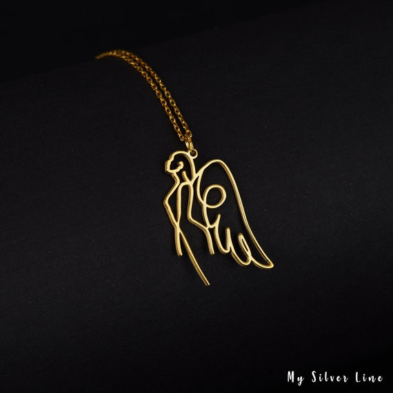 スターリングシルバーの天使の羽ネックレス：繊細なラインアート