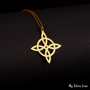 Witch Knot Necklace, Sterling Silver Celtic Knot Cross Chram, Sacred Pagan Jewelry, Gift for Her, Spiritual Necklace, Dainty Cross Necklace