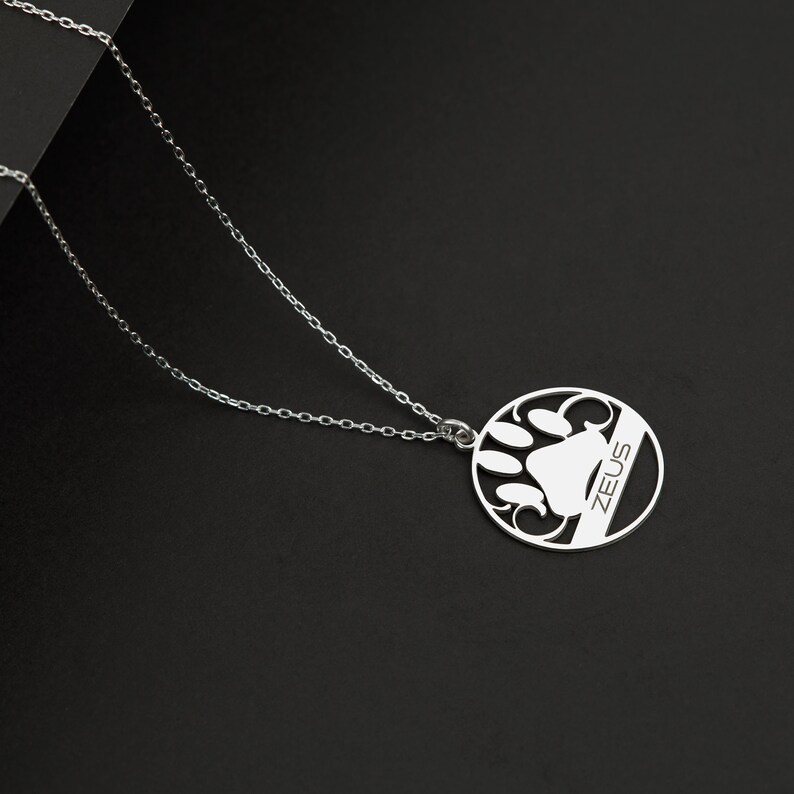 Custom Paw Necklace, Paw Pendant with Name in Sterling Silver, Pet Name Jewelry, Pet Memorial Necklace, Gift for Pet Lover, Pet Mother's image 5