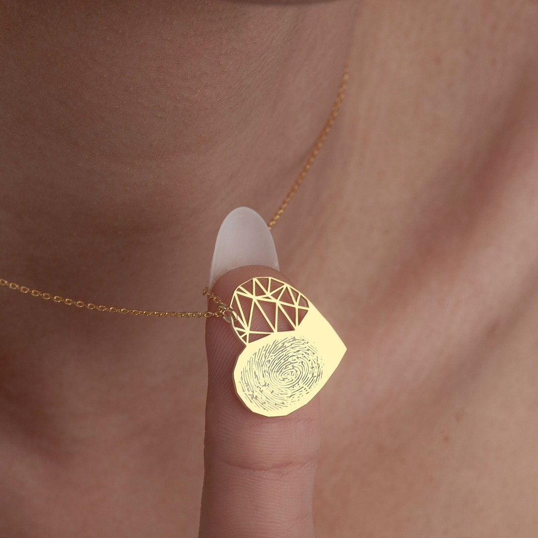 Custom Fingerprint Jewelry, Heart Fingerprint Necklace in Sterling