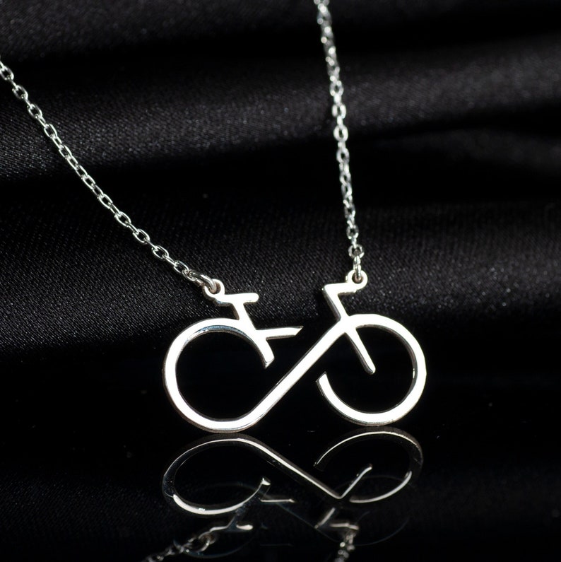 Infinity Bicycle Necklace, Sterling Silver Bicycle Pendant, Biking Inspired Charm, Cyclist Necklace, Biking Sport Gifts, Cycling Jewelry image 1