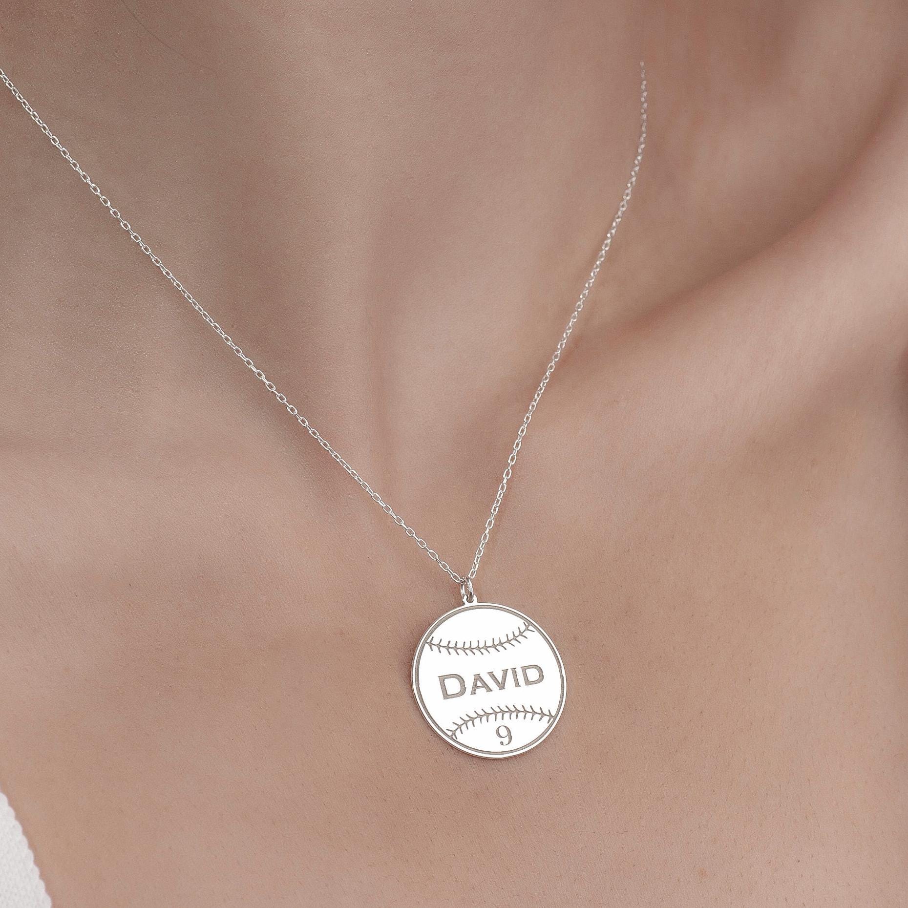 Custom Baseball Jewelry in Sterling Silver, Jersey Number Name Necklace, Gift for Coach, Custom Sports Jewelry, Gift for Baseball Player
