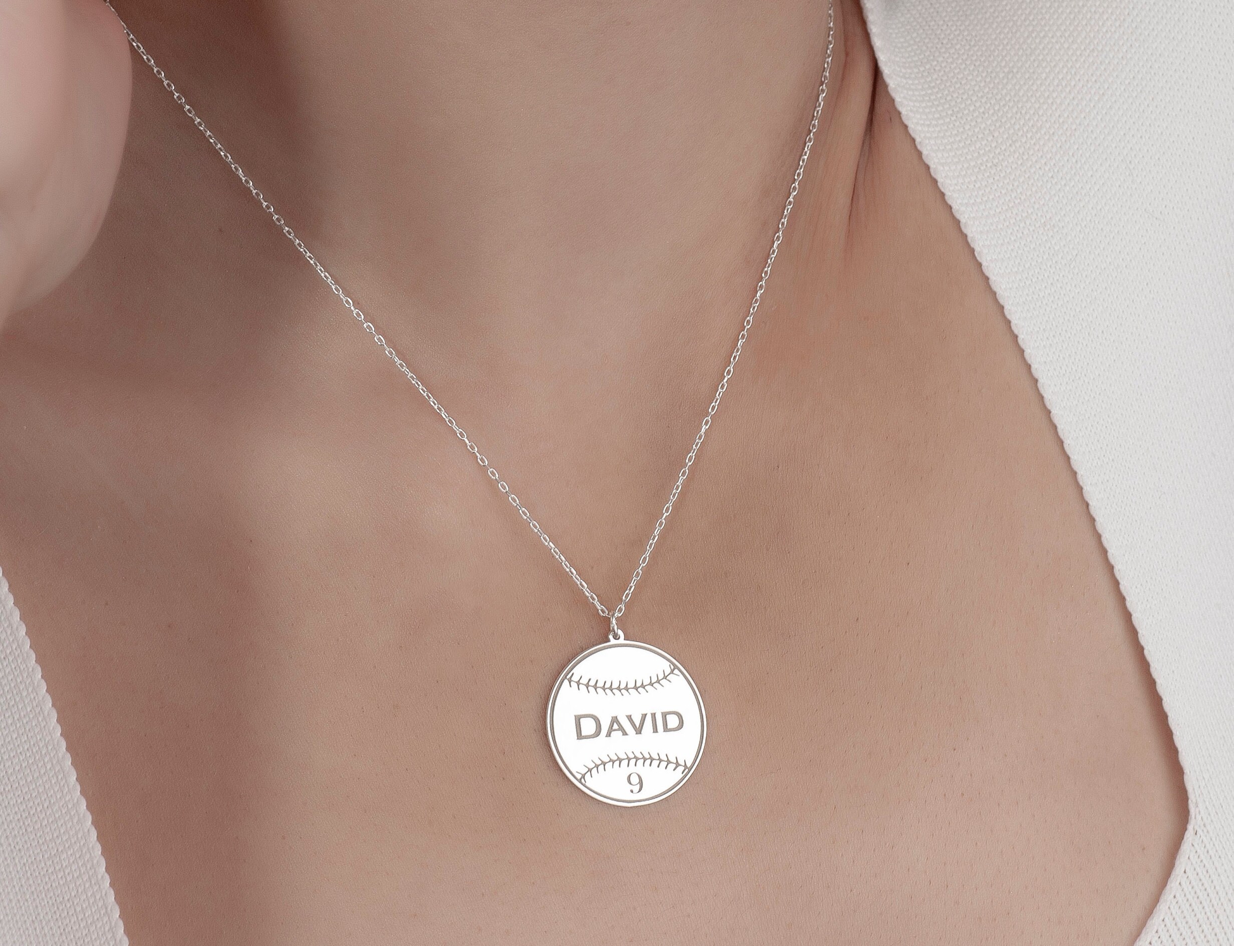 Custom Baseball Jewelry in Sterling Silver, Jersey Number Name Necklace, Gift for Coach, Custom Sports Jewelry, Gift for Baseball Player