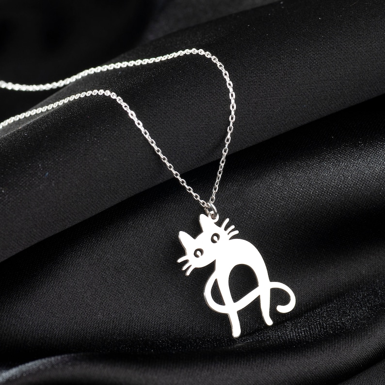 Cat Alphabet Necklace, Cat Shape Letters in Sterling Silver, Custom Cat Initial Jewelry, Gift for Cat Lovers, Big Letter Kitty Necklace image 1