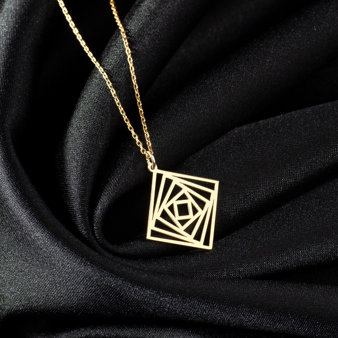 Sterling Silver Interlocking Square Necklace: Geometric Labyrinth ...