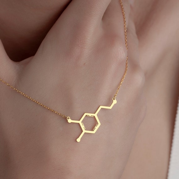 Sterling Silver Dopamine Molecule Necklace: Science Jewelry Gift