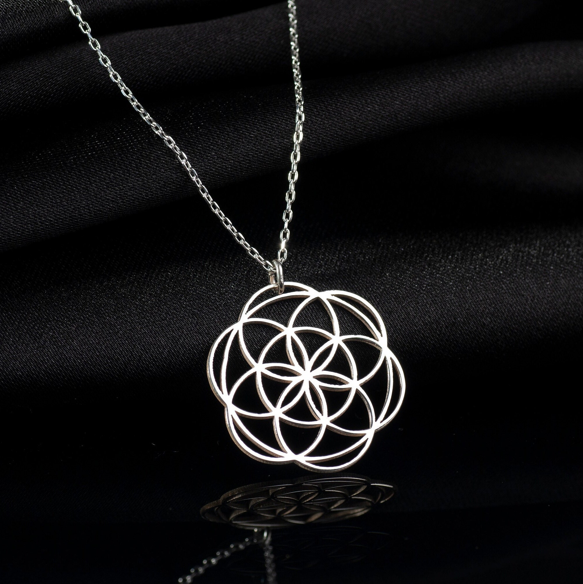 81stgeneration Collana Donna In Argento 925 Con Ciondolo Seme Della Vita | Gioiello Geometria Sacra Mandala | Catena 46 Cm Regalo Con Panno