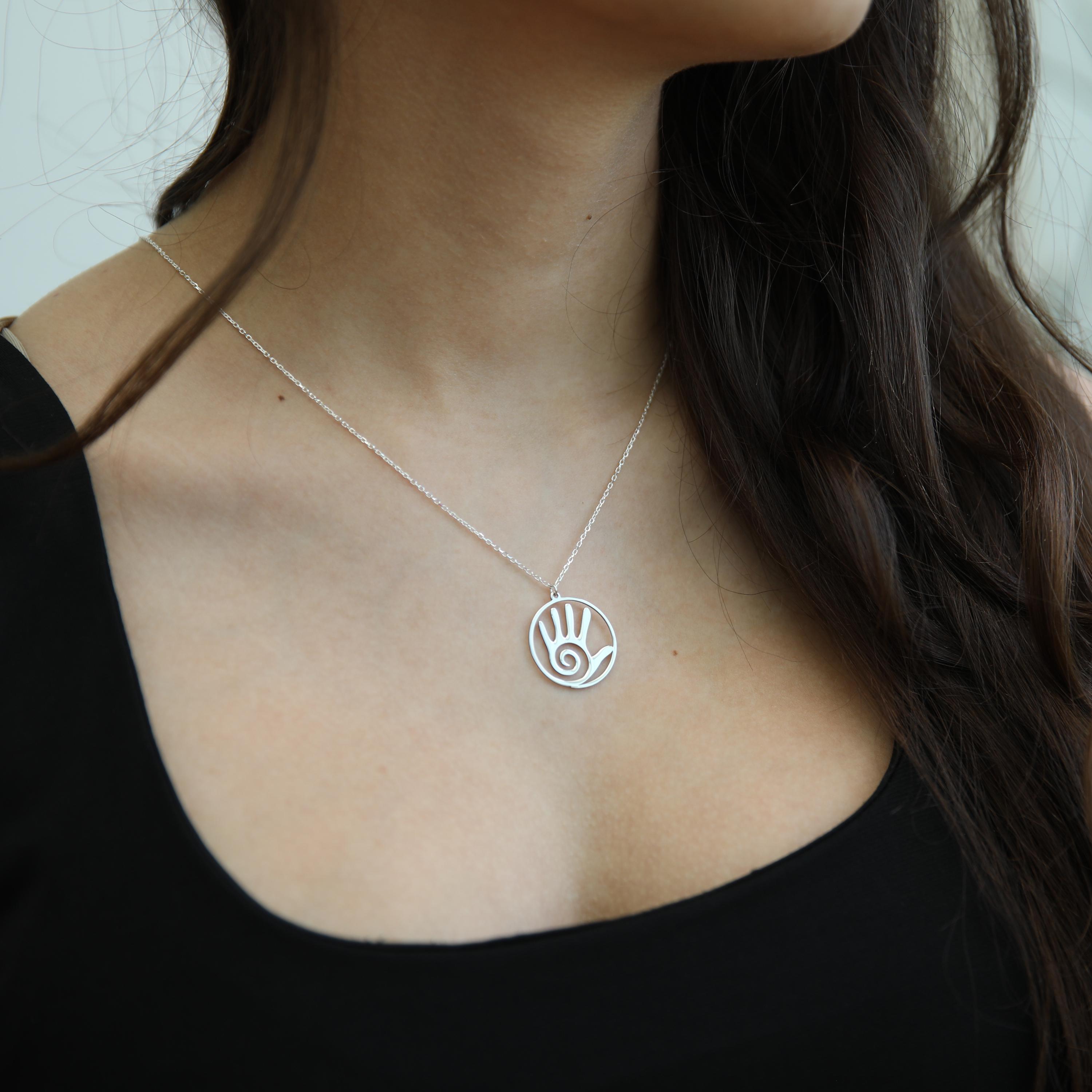 Sterling Silver Hopi Hand Necklace: Reiki Spiritual Protection