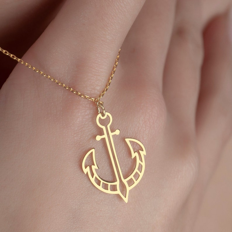 Dainty Anchor Necklace, Anchor Pendant in Sterling Silver, Anchor Jewelry, Nautical Necklace, Sailor's Gift, Geometric Anchor Necklace image 3