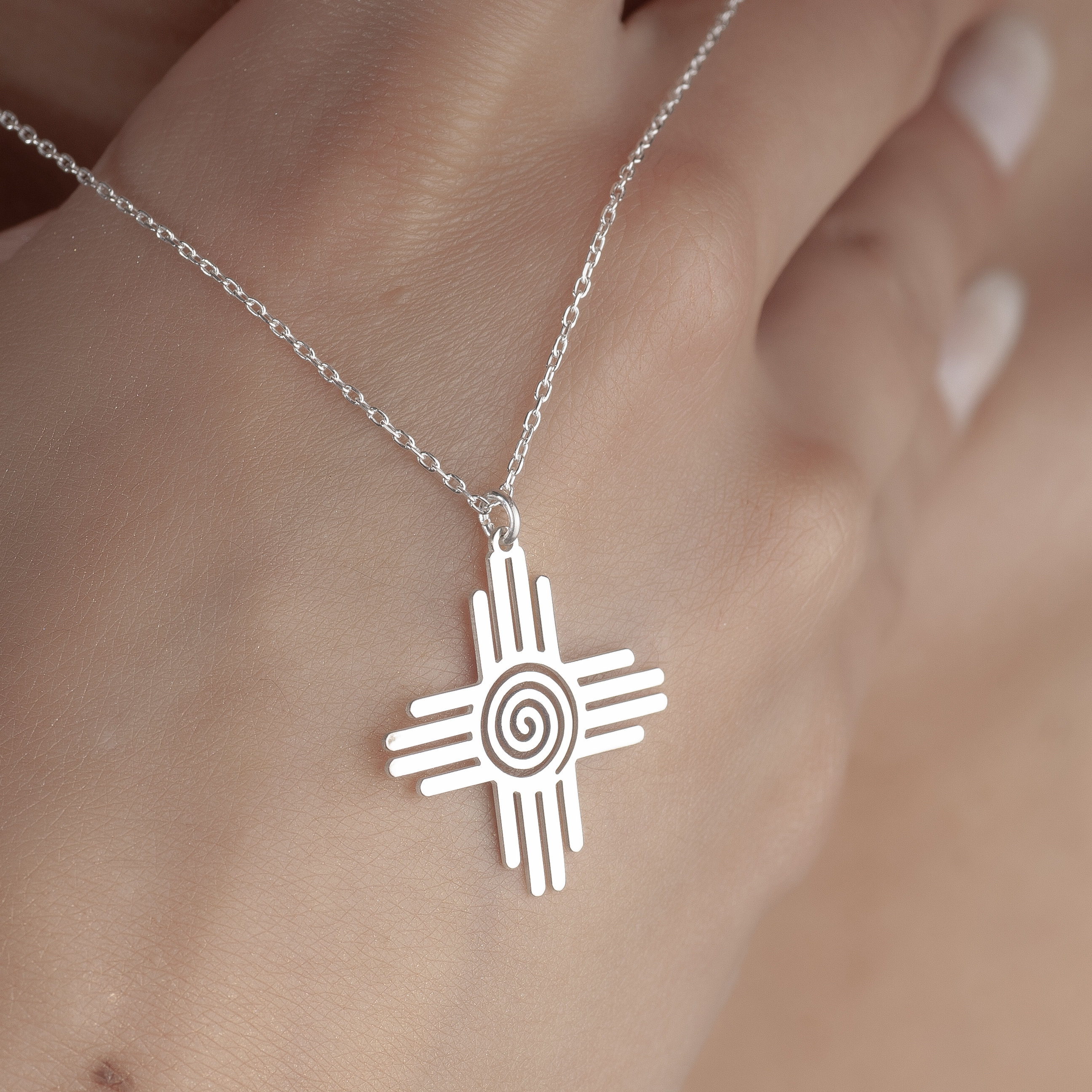 Sterling Silver Zia Sun Necklace: Native American Symbol Charm - Etsy