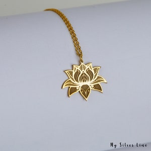 Collar de flor de loto, joyería de loto en plata de ley, elegante colgante de loto, regalo para Yoger, colgante de símbolo budista, collar de meditación imagen 2