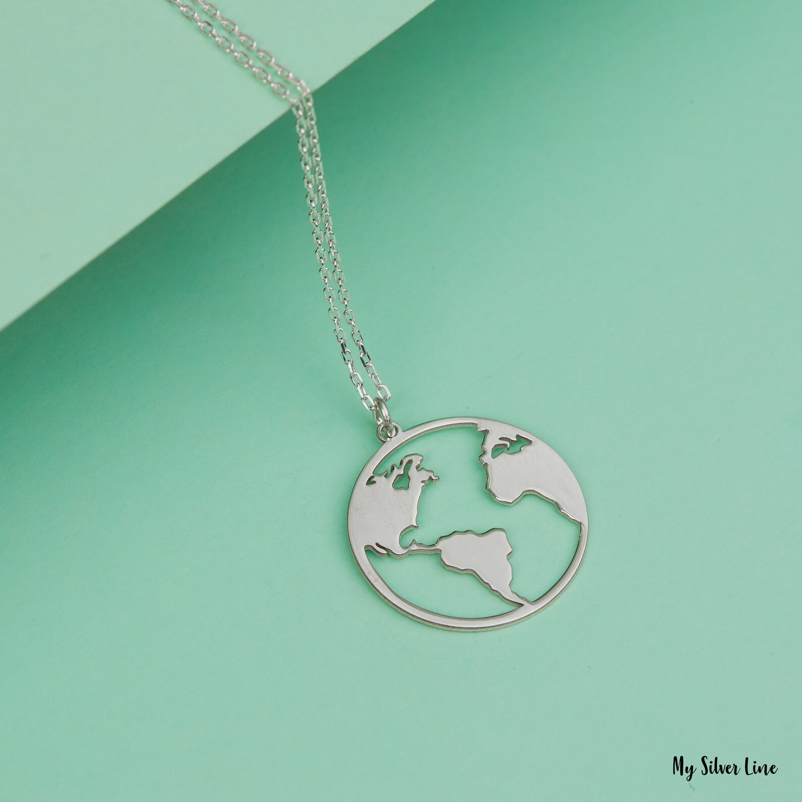 World Map Necklace in Sterling Silver World Map Pendant Gift Etsy