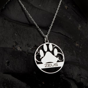 Custom Paw Necklace, Paw Pendant with Name in Sterling Silver, Pet Name Jewelry, Pet Memorial Necklace, Gift for Pet Lover, Pet Mother's image 6