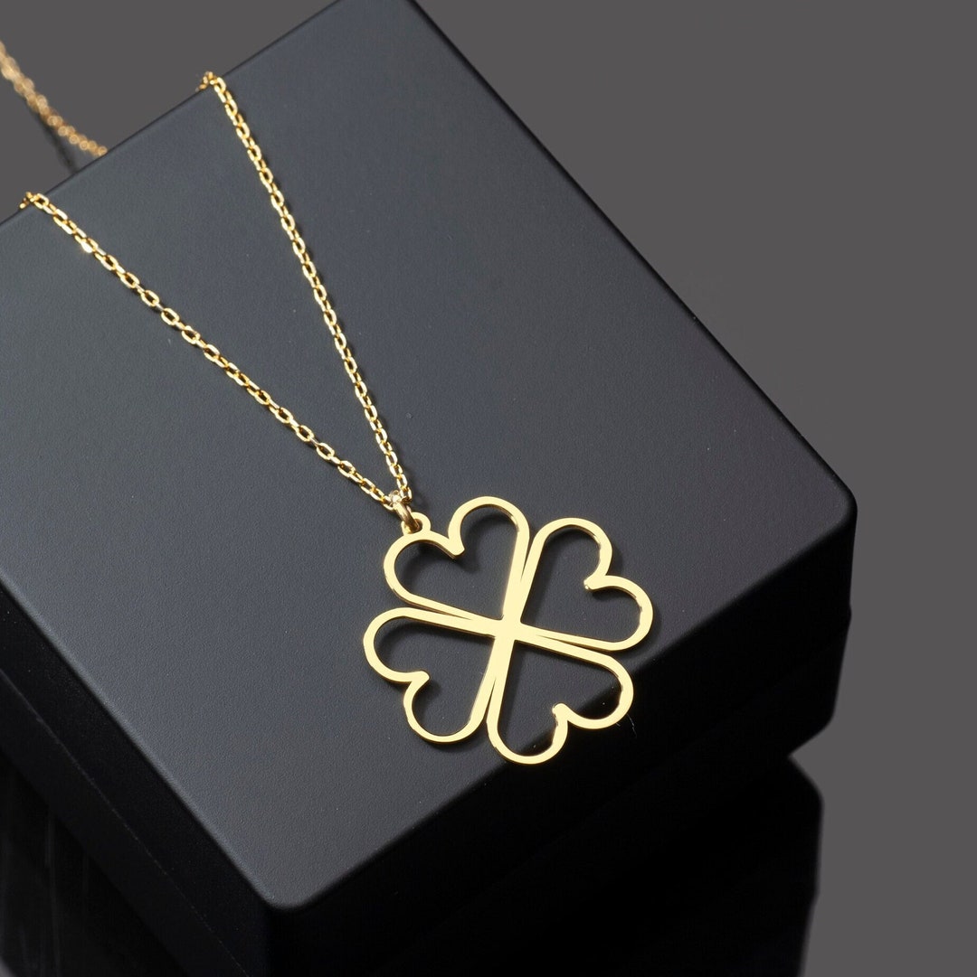 14k solid gold four leaf clover necklace 4 leaf clover etsy
