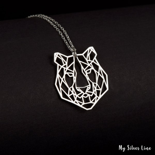 Collier tigre origami, bijoux tigre en argent sterling, cadeau pour elle/lui, pendentif géométrique, animal origami, breloque amoureux des gros chats,