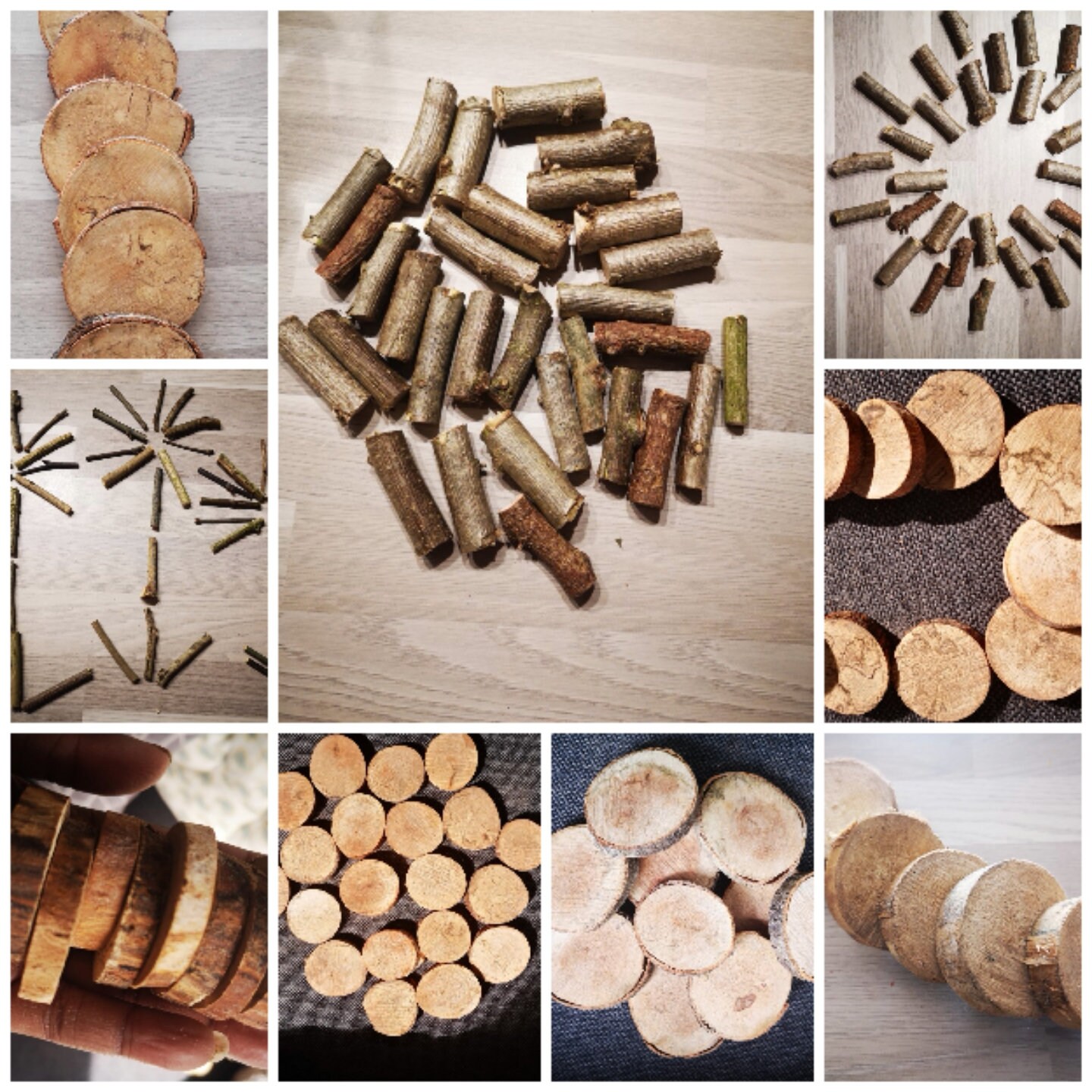 Diy Artisanat Pack 60 Pièces = 50 Baguettes 5cm-Diamètre 0-2.5 cm + 10 Rondelles Mélange Érable, Frê