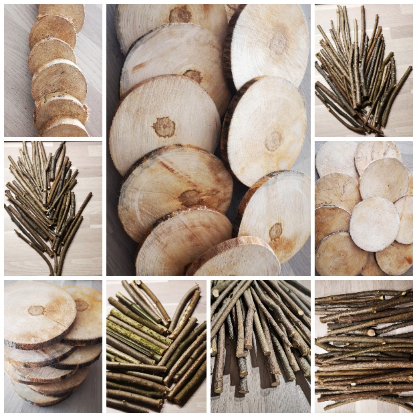 Diy Artisanat Pack - 15 Baguettes 20 cm Diamètre 0-2.5 + 10 Rondelles d'érable 3-15 de Bois Brut