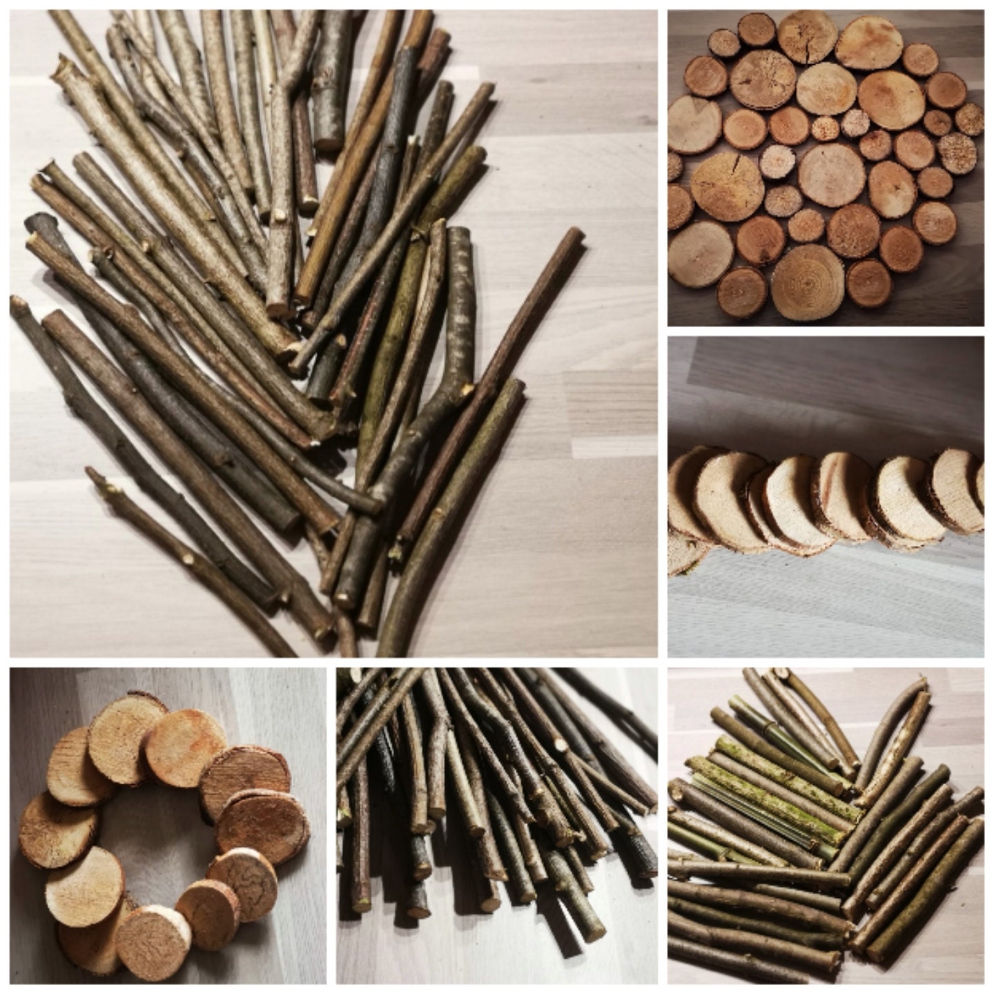 Diy Artisanat Pack 40 Pièces = 30 Baguettes 20 cm - Diamètre 0-2.5 + 10 Rondelles de Hêtre 3-15 Bois