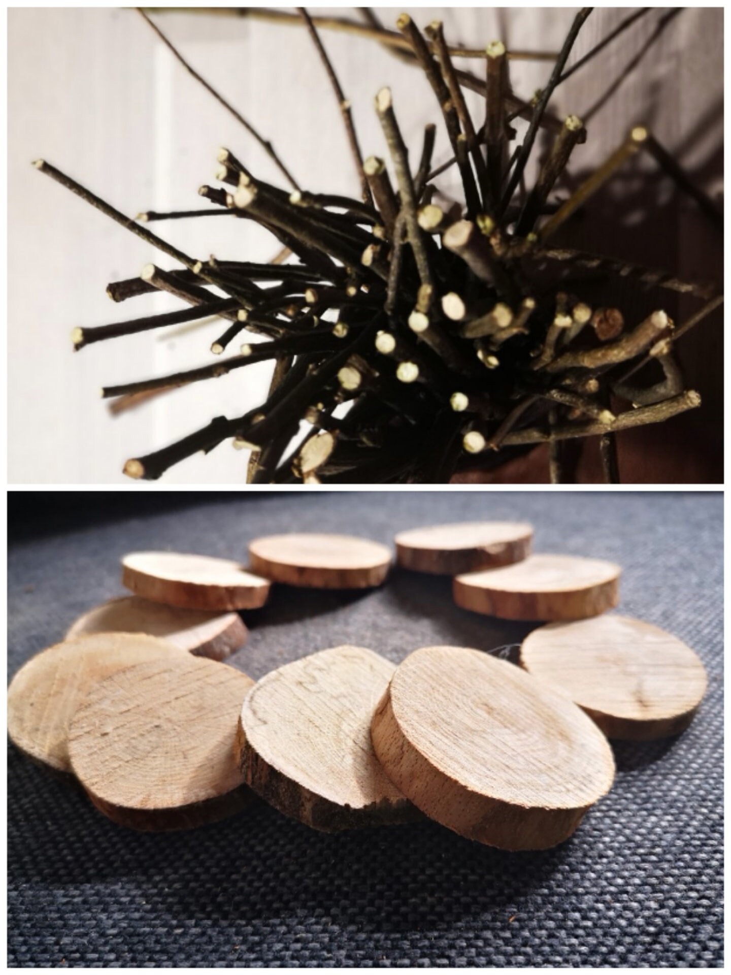 Diy Artisanat Pack 25 Pièces - 15 Baguettes 20 cm Diamètre 0-2.5 + 10 Rondelles de Hêtre 3-15 Bois B