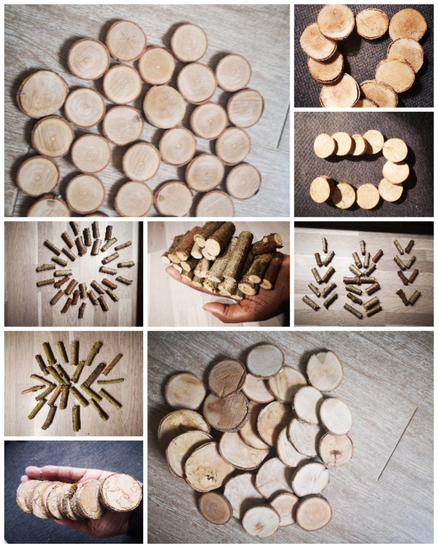 Rondelles de Bois Diy-Loisirs Créatifs-70 Pièces = 50 Baguettes 5 cm - Diamètre 0-2.5 cm+ 20 Rondell