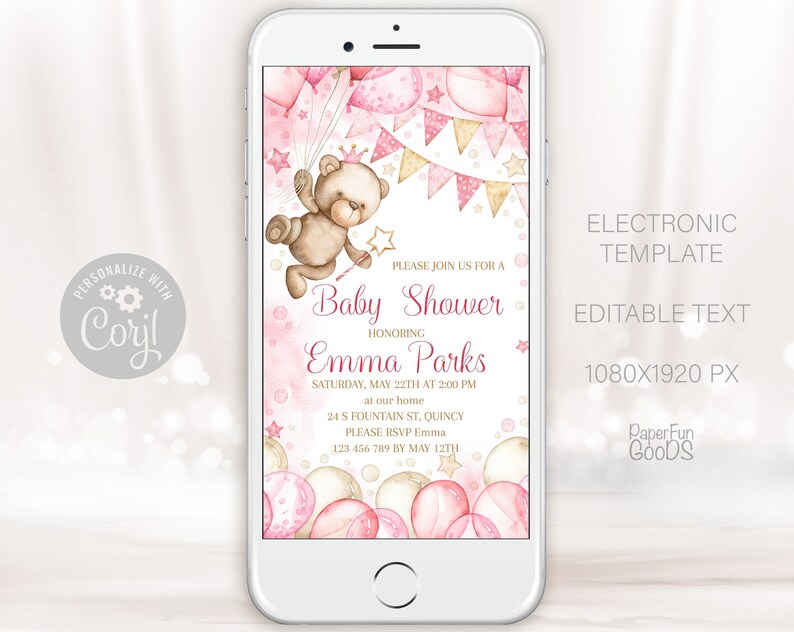 EDITABLE Baby Shower Electronic Invitation Template. Etsy