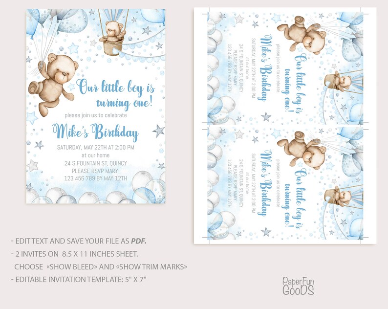 EDITABLE Birthday 5x7'' Invitation Template. Personalized Party Invite ...