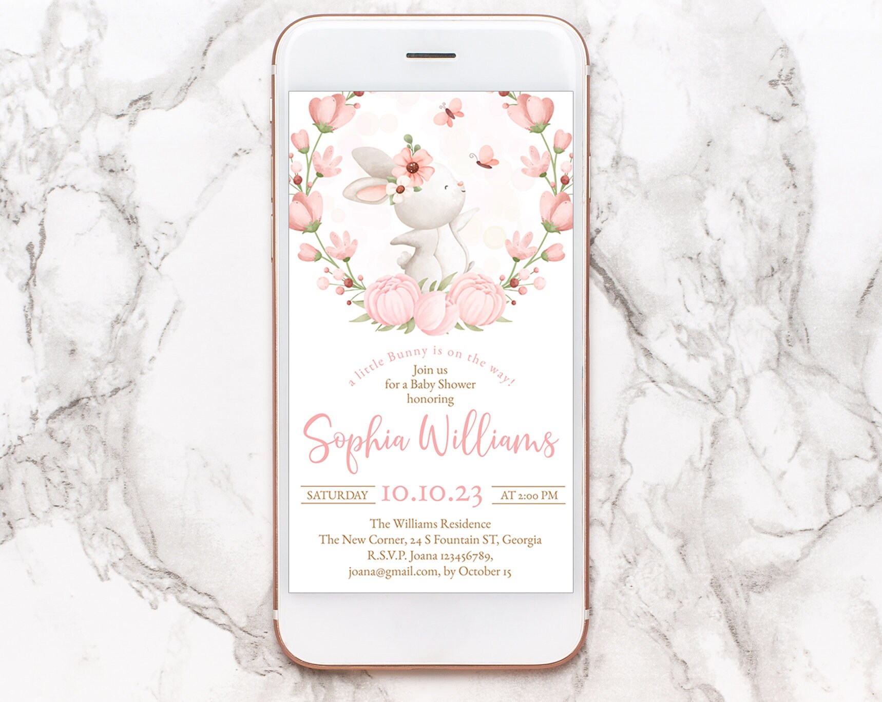 Editable Pink Bunny Baby Shower Digital Evite, Electronic Template ...