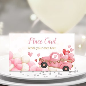Segnaposto per il primo compleanno MODIFICABILE. Festa personalizzata per ragazze con il Cuore Rosa di San Valentino. Bomboniera, etichetta alimentare, Tent Card digitale 3,5x2'' VAL
