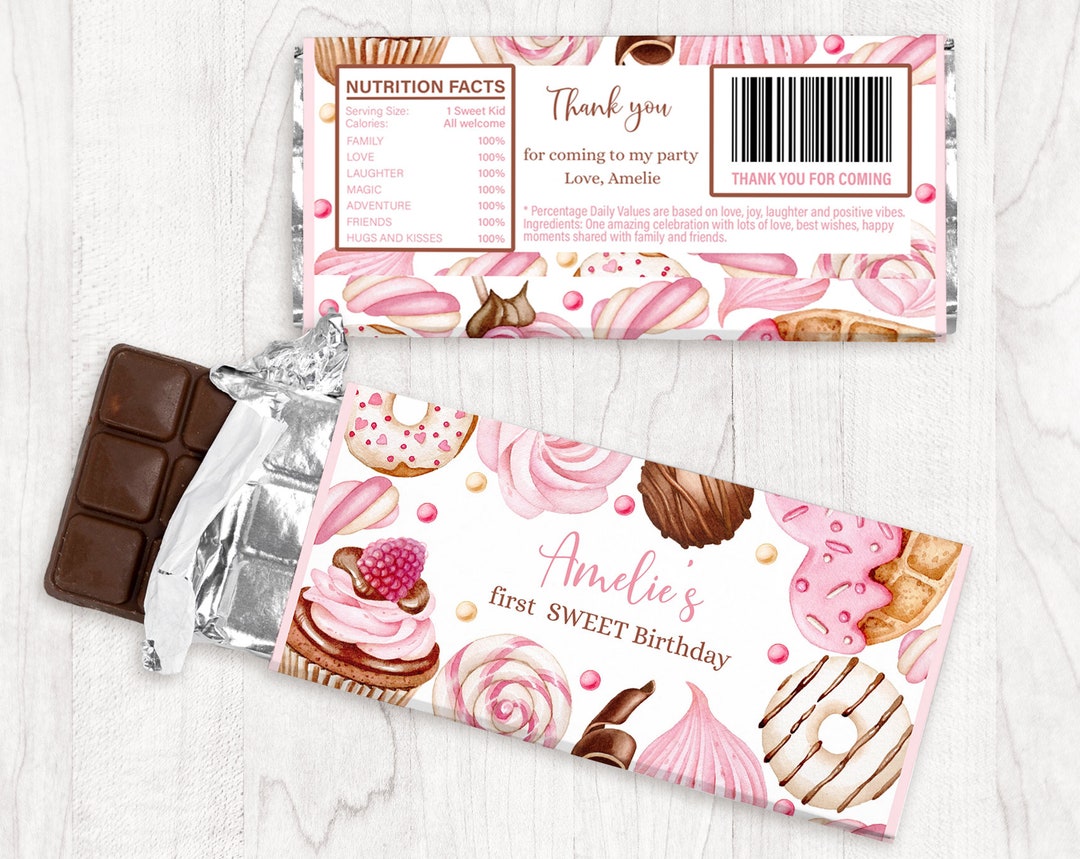 EDITABLE Chocolate Bar Wrappers, 1st Sweet ONE Birthday Template ...