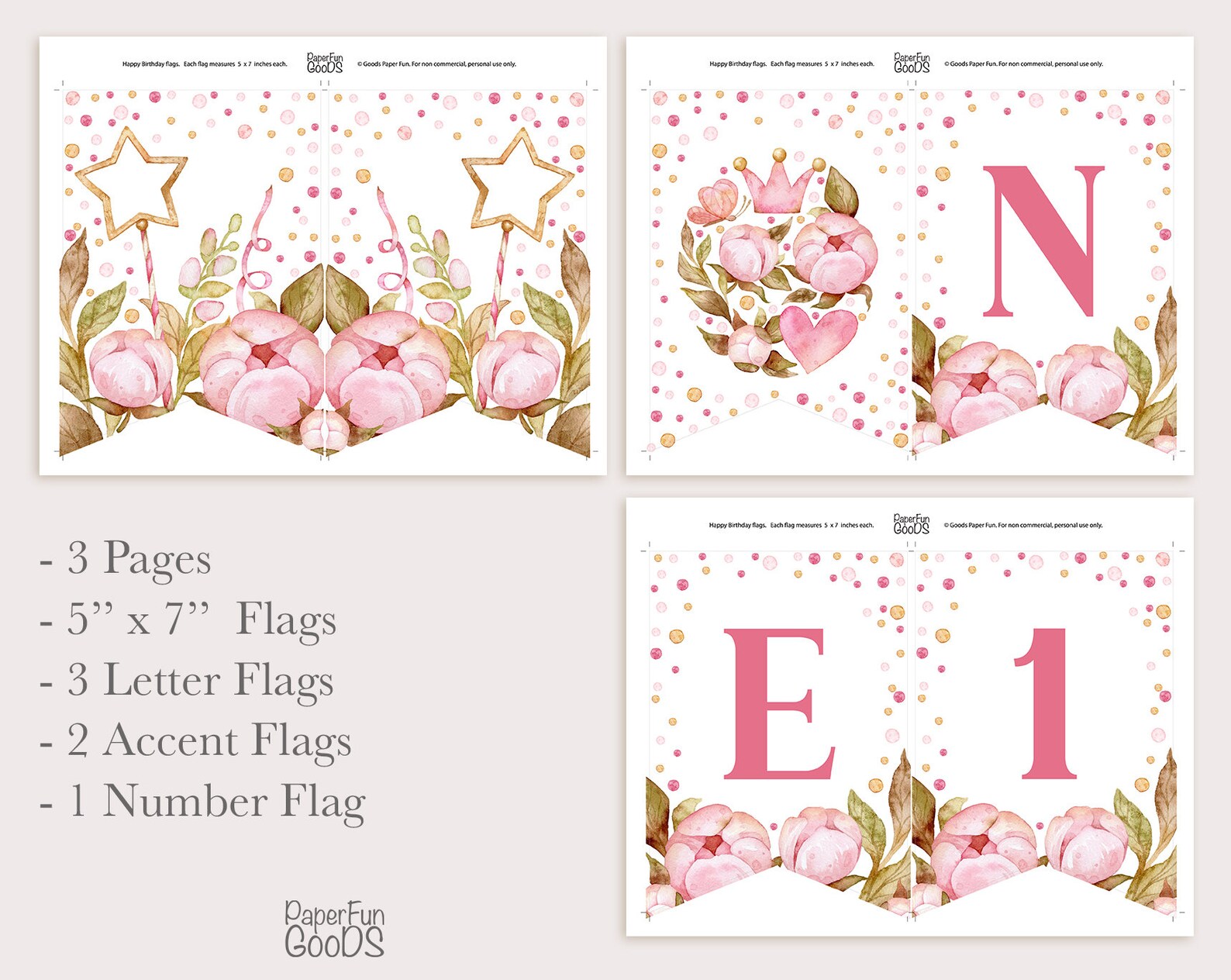 ONE Birthday Banner. Printable Digital Party Decoration. Onedrful Girls Pink First Birthday ...
