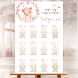 Bewerkbare digitale sjabloon voor babydouche-zitplaatsen. Het is een meisjesteddybeer, Baby Sprinkle, Vind je stoel Corjl-sjabloon 24x36". PBW