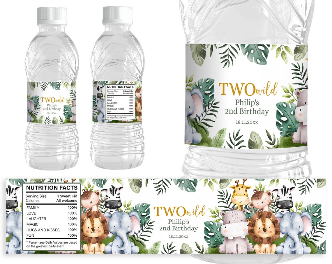 EDITABLE Digital TWO Wild Bottle Label. Personalized 2nd Birthday ...