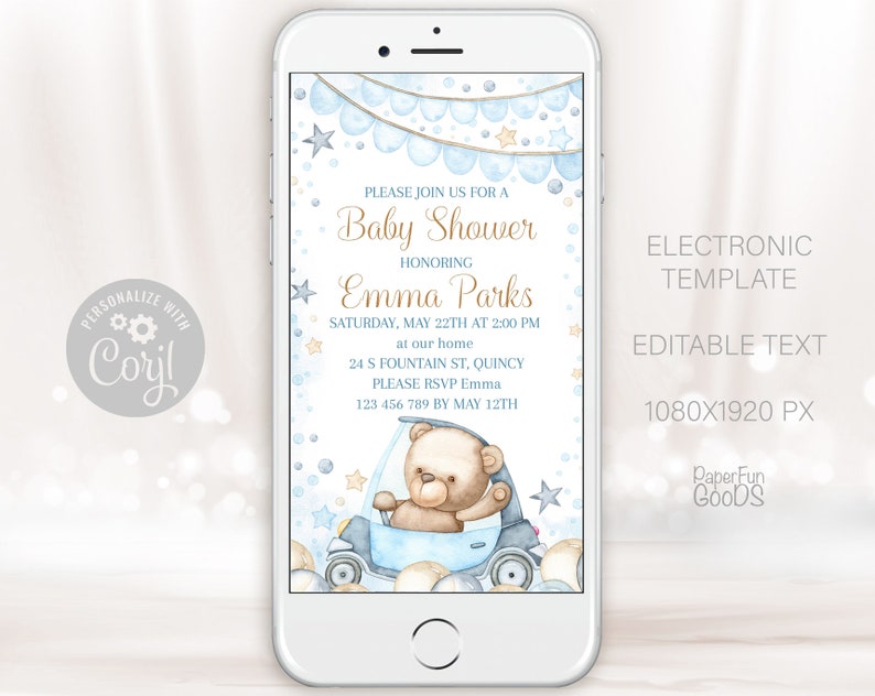 EDITABLE Baby Shower Electronic Invitation Template. Etsy
