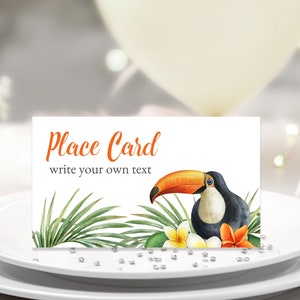 EDITABLE Tropic Place Card. Hawaii Birthday Party Food Card, Tent Card, Pool Party Template Corjl. Favor label, digital Card 3,5x2&#39;&#39;. 002