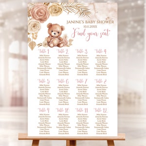 Bewerkbare digitale stoeldiagramsjabloon. Het is een meisje, blozen roze roze beige teddybeer baby shower, baby strooi, Corjl sjabloon 24 x 36" DPG