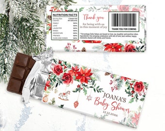 Editable digital Chocolate Bar Wrapper. Holiday Santa Baby Shower favor Winter Baby Sprinkle party treats. Gender neutral Corjl Template MLB