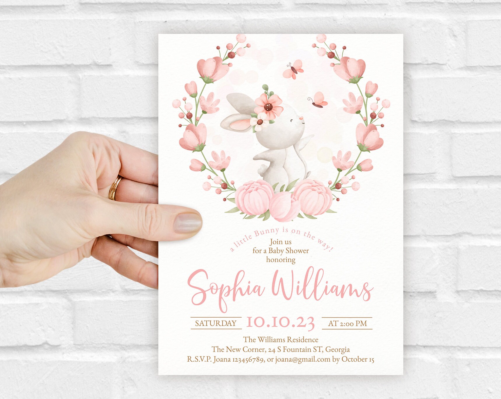 Editable Pink Bunny Baby Shower Digital Invite/evite Template ...