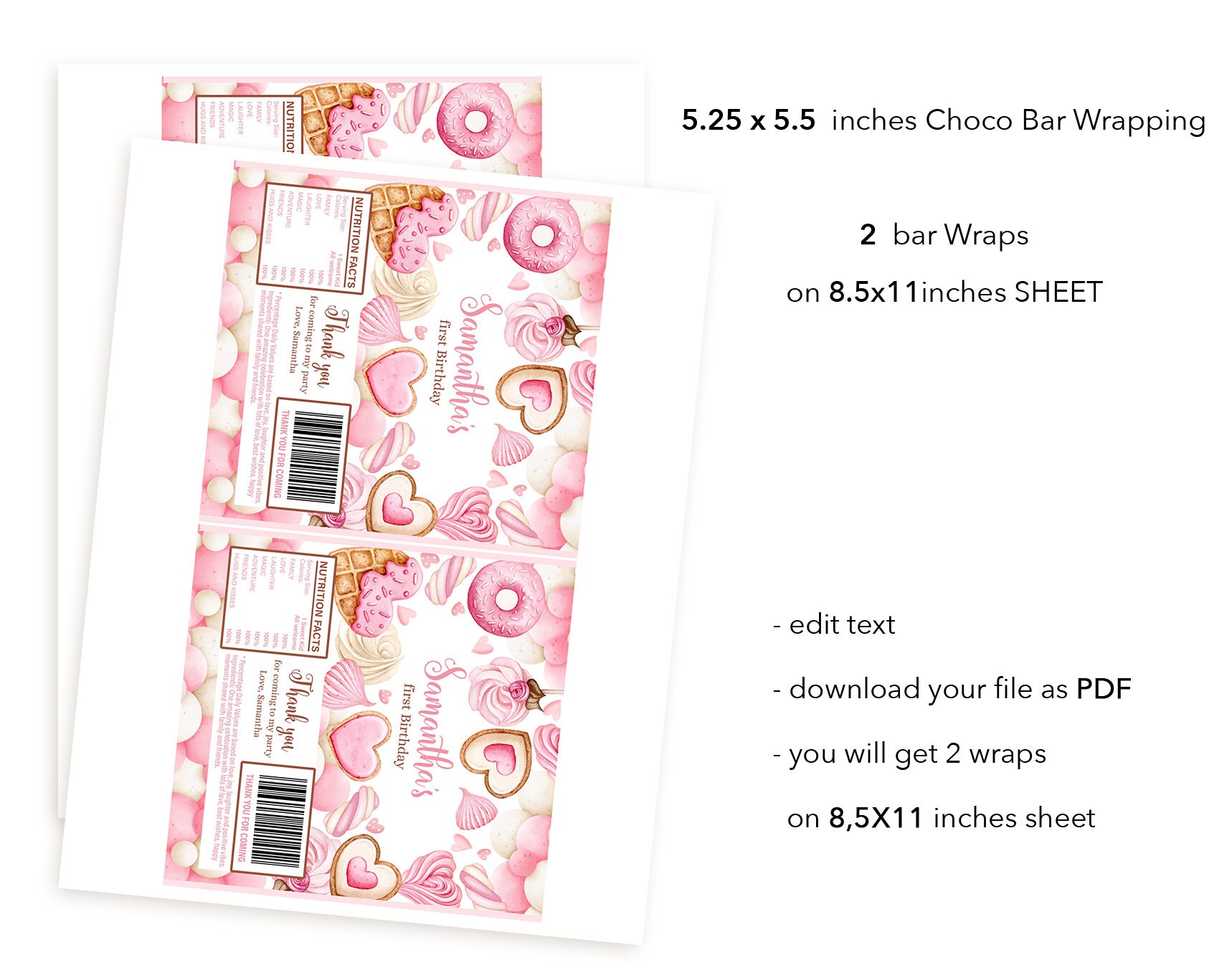 EDITABLE Chocolate Bar Wrappers, 1st Sweet ONE Birthday Template ...