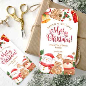 Editable Baked with love Tag. Merry Christmas, Holiday School Teacher Gift Tag,  Festive season Appreciation Tag,  Printable Favor tag. CO2