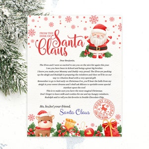 Lettera personalizzata modificabile di Babbo Natale. Dalla scrivania di Babbo Natale alla vigilia della posta del Polo Nord. Modello stampabile digitale HOHO