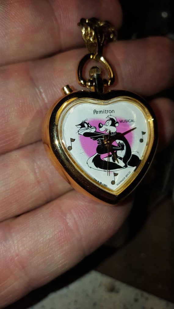 Musical Pepe La Pew & Penelope Watch Necklace Vintage,new  display picture 2
