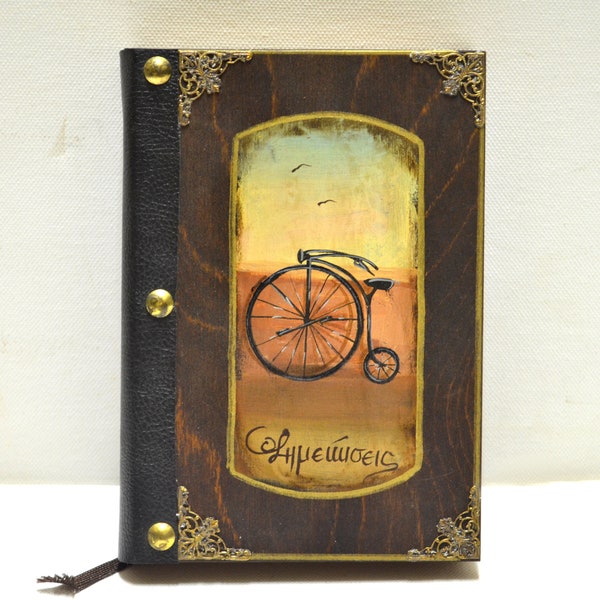 Victorian art, personalized guest, neo victorian, handmade diary, bike book, rustic guestbook, hard cover book, quote journal,old bike