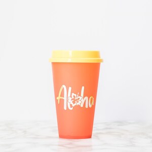 Taza holográfica personalizada Aloha que cambia de color, taza reutilizable personalizada para bebidas calientes, taza personalizada inspirada en Hawái