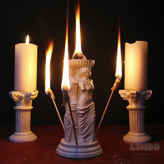 Hekate statue, torches, magick, paganism, hellenism, greek mythology