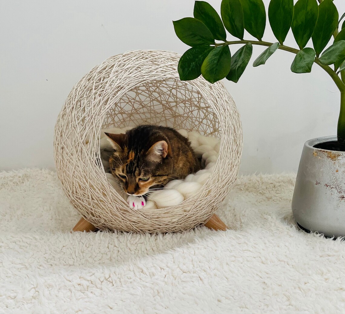 Cat furniture. Cat nest. Cat wicker bed. Natural pet bed. Etsy