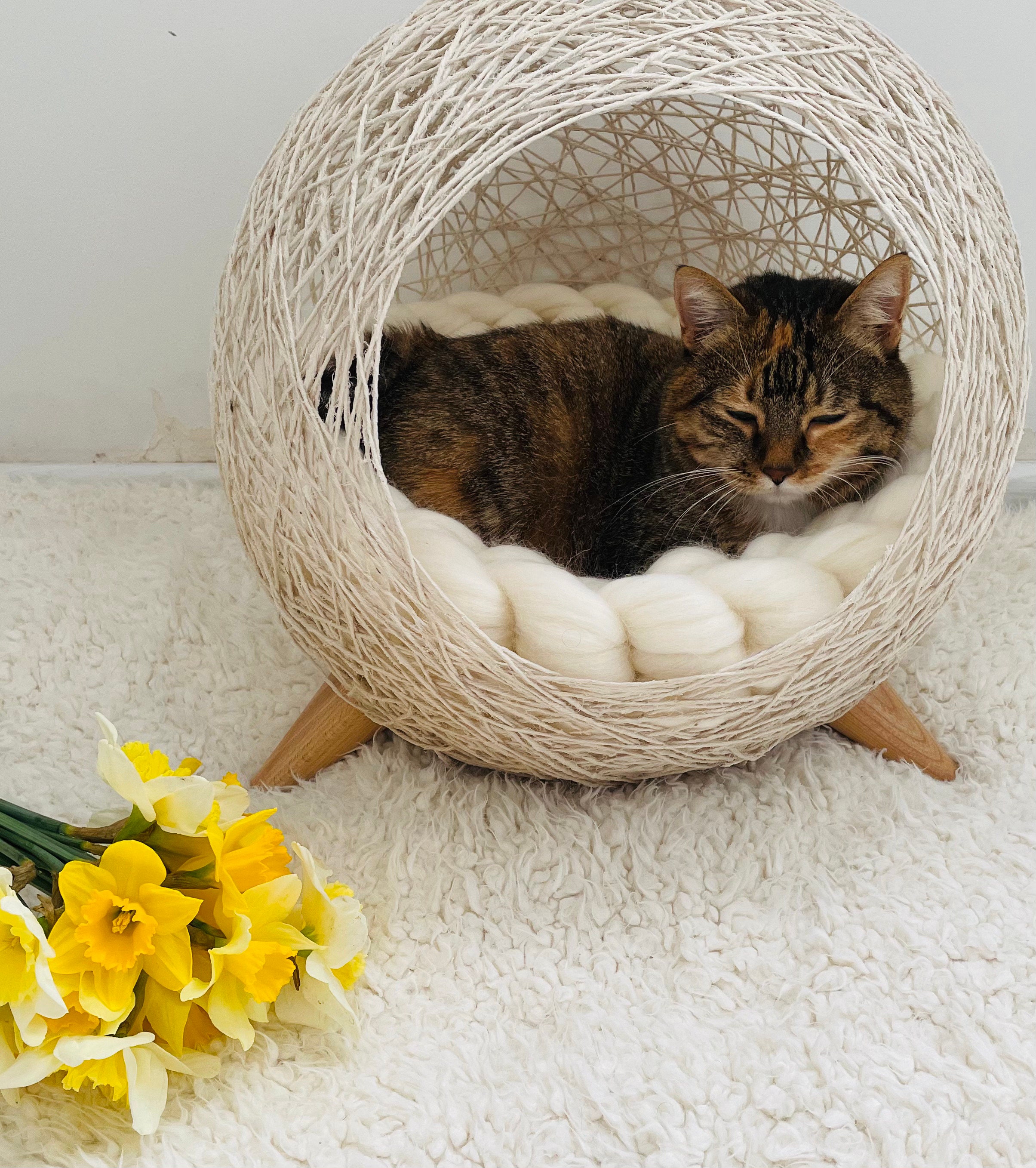 Cat furniture. Cat nest. Cat wicker bed. Natural pet bed. Etsy