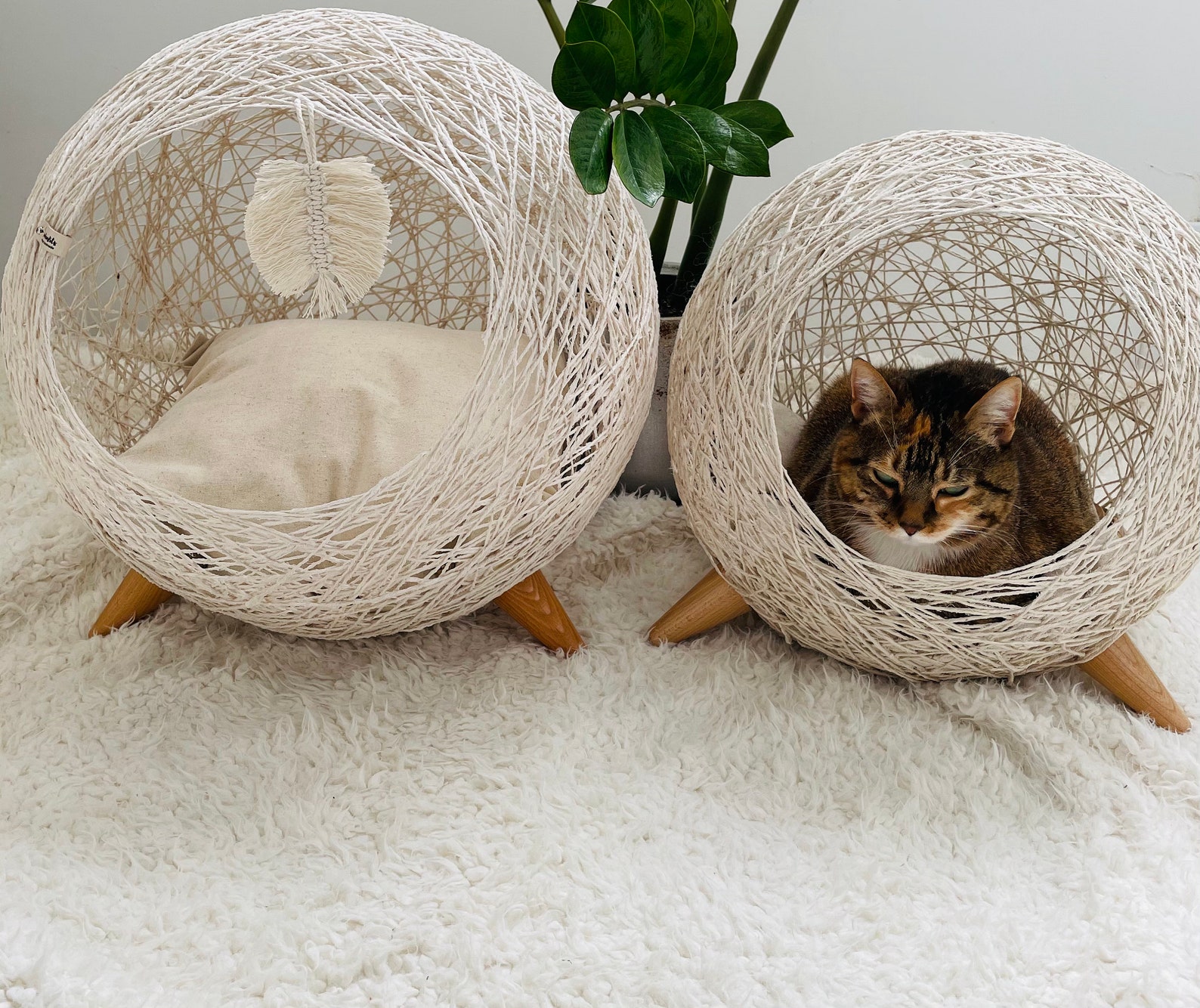 Cat furniture. Cat nest. Cat wicker bed. Natural pet bed. Etsy