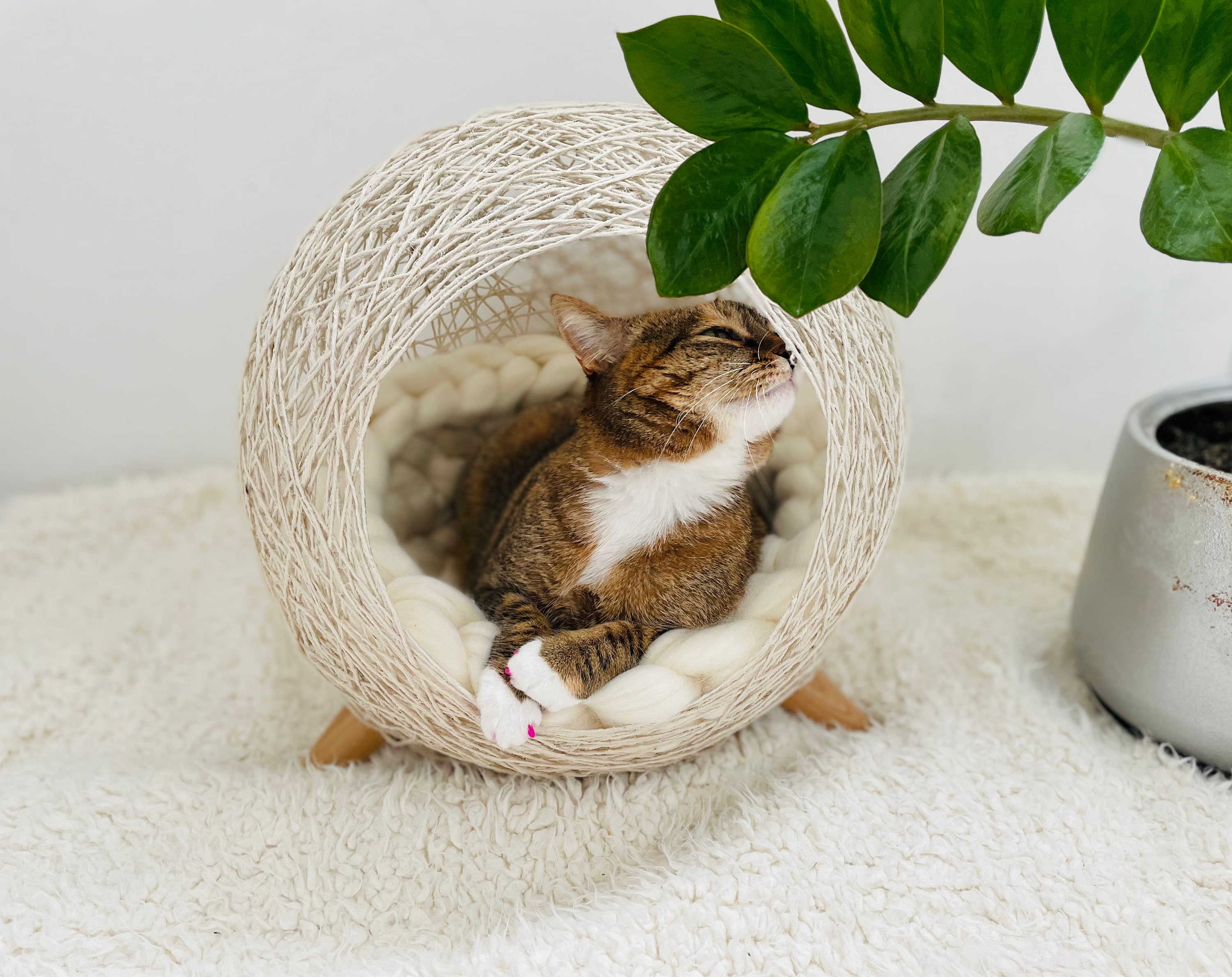 Cat furniture. Cat nest. Cat wicker bed. Natural pet bed. Etsy