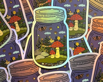 Dreamy Woodland Mason Jar Sticker - Holographic – Waterbottle, laptop, outdoor decal