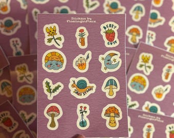 Whimsy Sticker Sheet –  Kawaii Aesthetic, 5x7 Waterproof Vinyl Stickers,  Art for Journaling & Gifts
